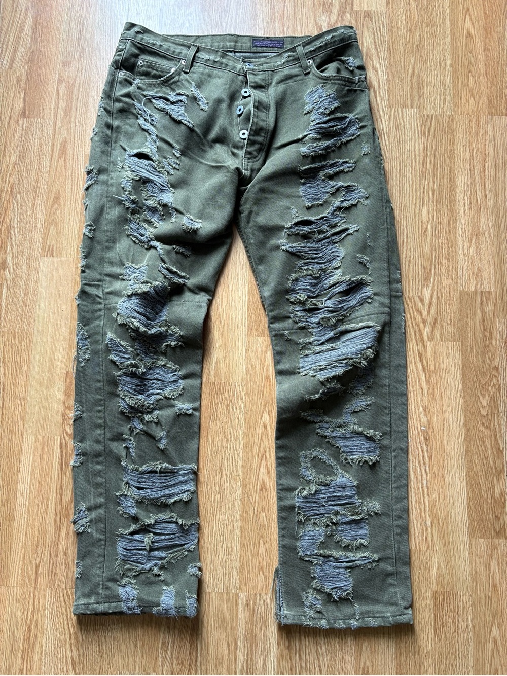 Siberia Hills Men’s Jeans spiritual ripped grunge size 36 green
